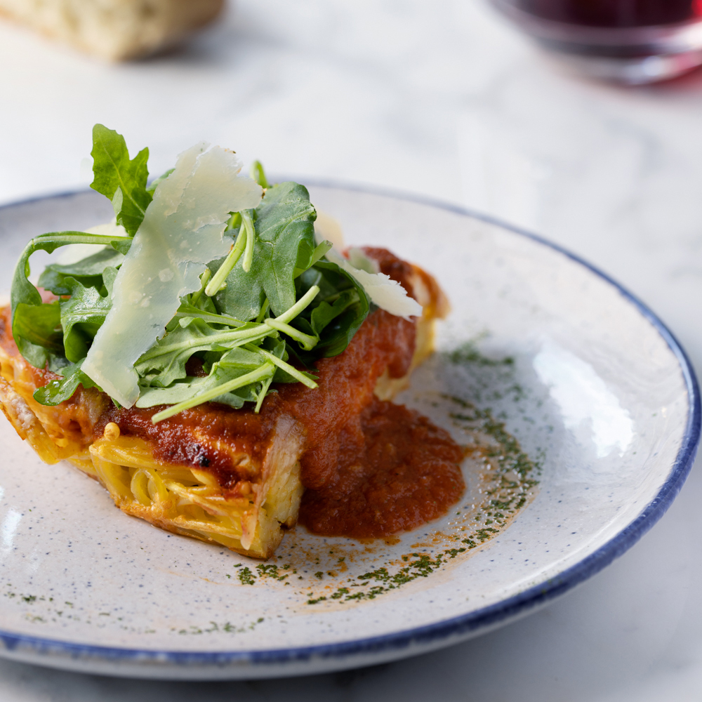 Spaghetti Pie served every wednesday and inspired by Chef Stephen Bukoff's Nonna.